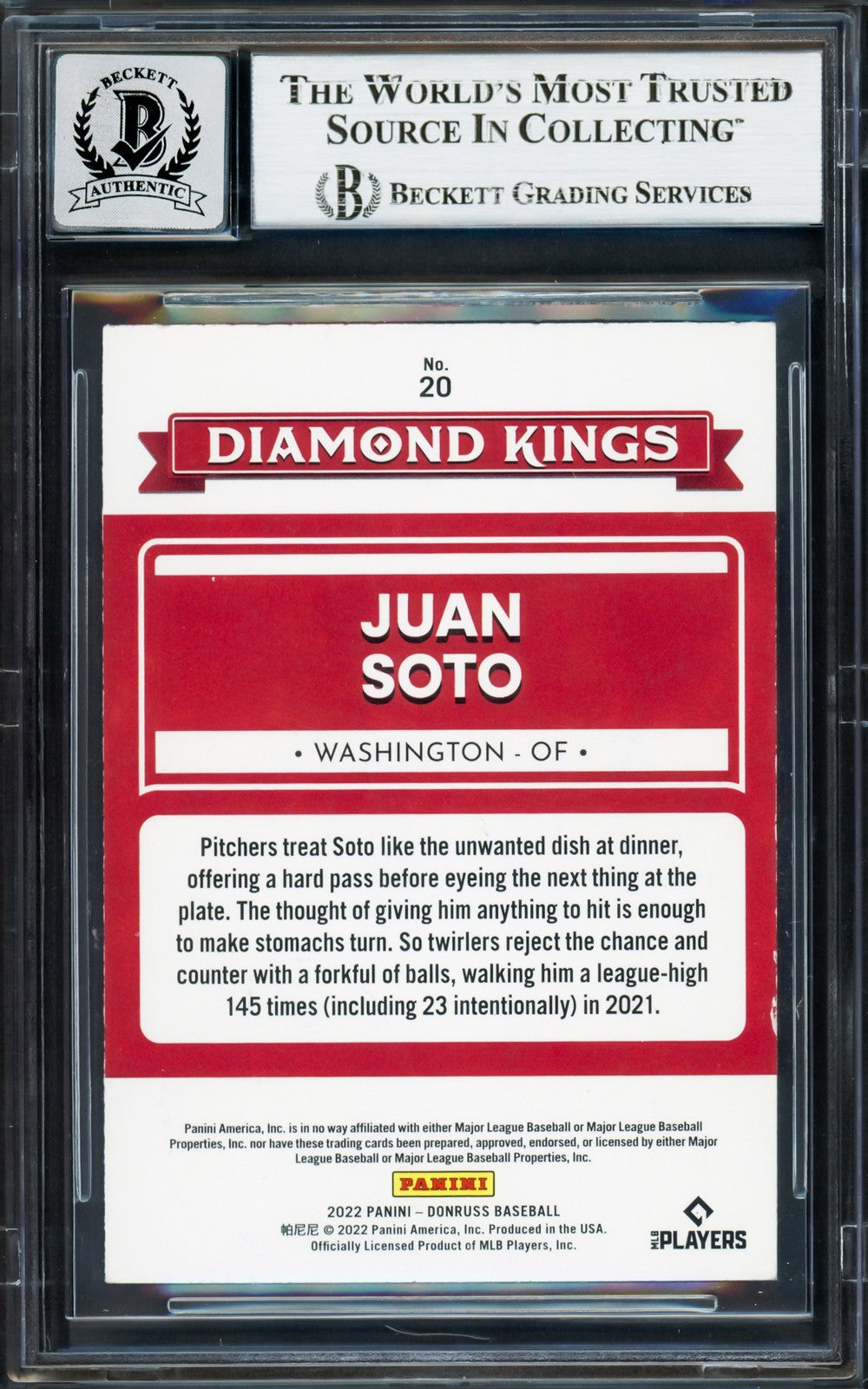 Juan Soto Signed 2022 Donruss Diamond Kings Card 20 Mets Auto GM 10 Beckett