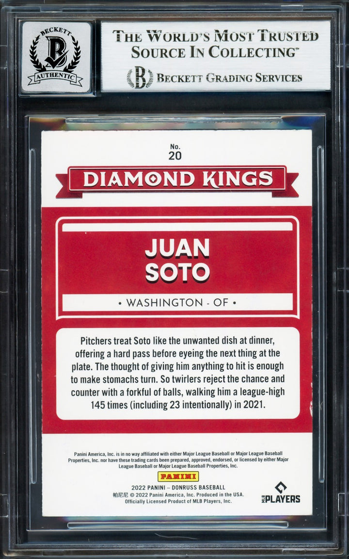 Juan Soto Signed 2022 Donruss Diamond Kings Card 20 Mets Auto GM 10 Beckett
