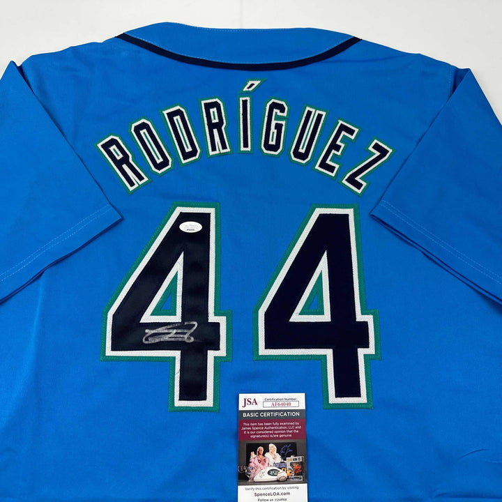 Autographed/Signed Julio Rodriguez Seattle Light Blue Baseball Jersey JSA COA