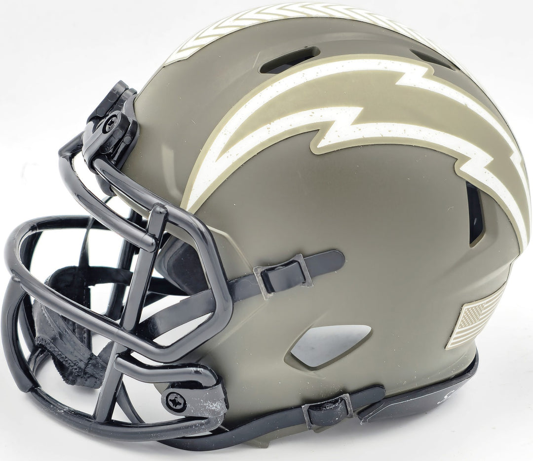 Ron Mix Auto Chargers Army Green Salute to Service Mini Helmet HOF 1979 Beckett