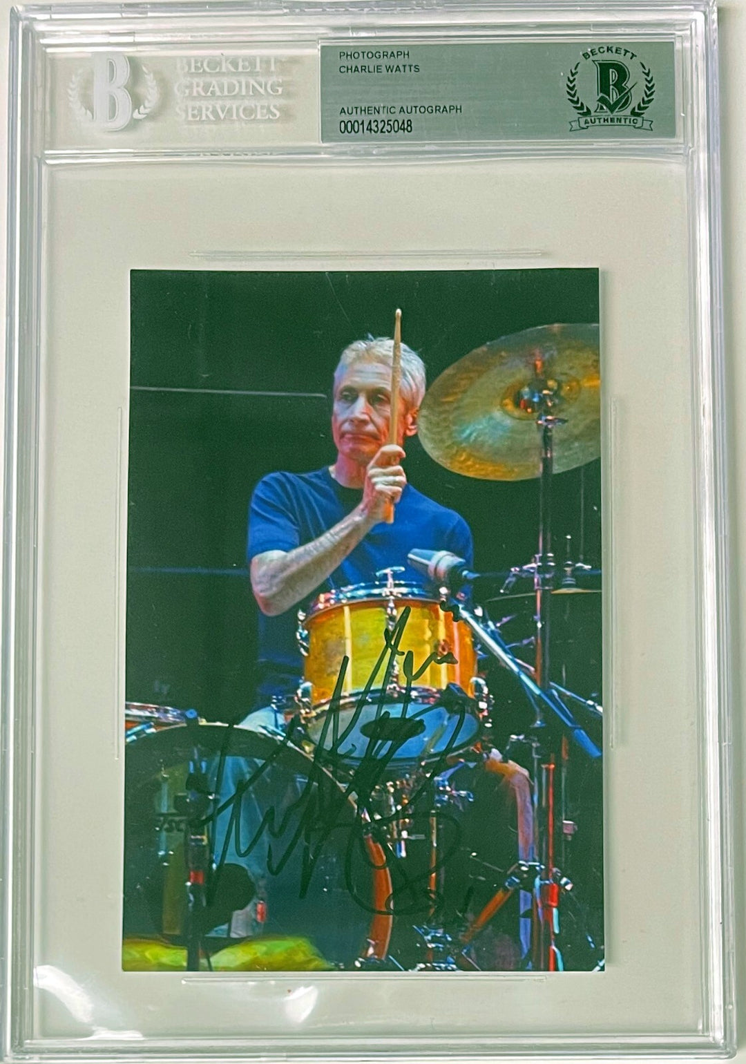 Charlie Watts signed 4X6 Photo- Beckett/BAS Encapsulated (Rolling Stones)
