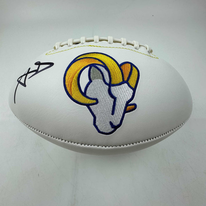 Autographed/Signed Aaron Donald Rams Full Size White Panel Logo BAS COA
