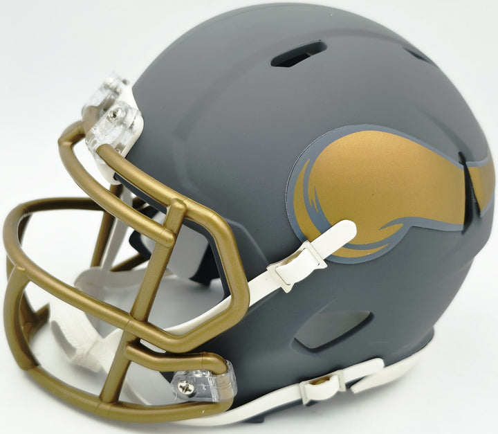 Jordan Addison Signed Vikings Slate Silver Speed Mini Helmet (In Yellow) Beckett