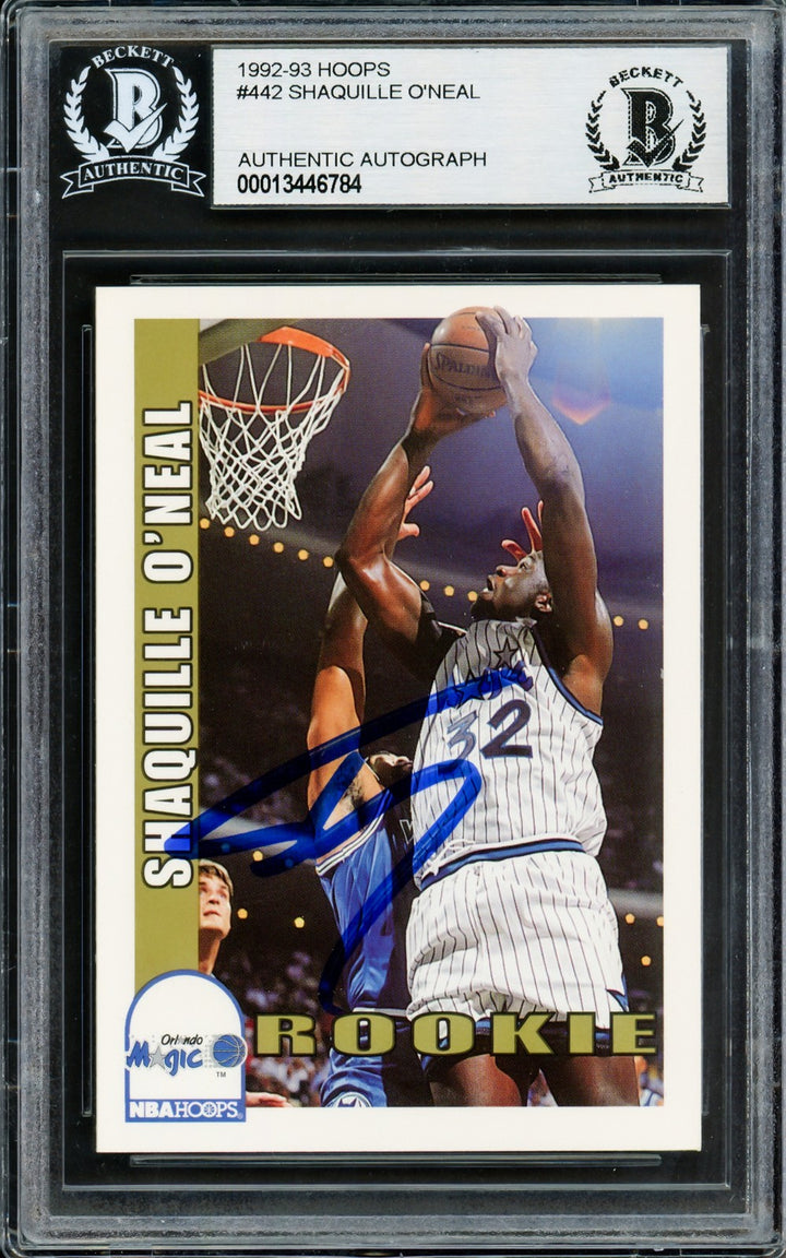 Shaquille Shaq O'Neal Signed 1992-93 Hoops RC 442 Orlando Magic Beckett
