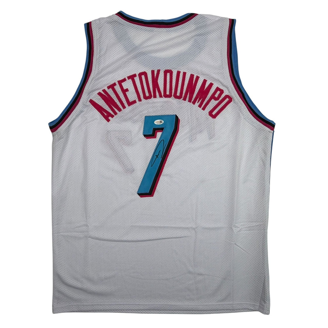 Autographed/Signed Giannis Antetokounmpo #7 Heat White Vice Jersey JSA COA