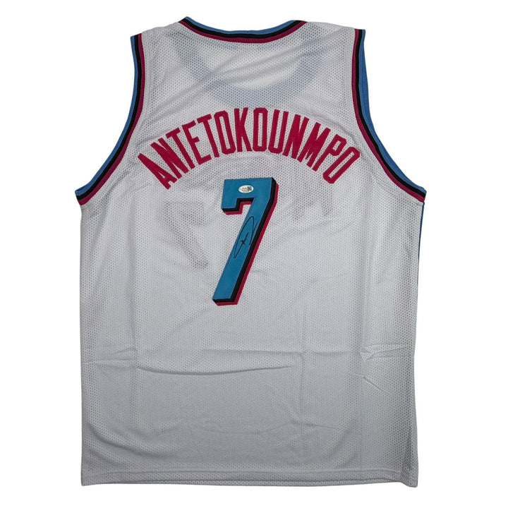 Autographed/Signed Giannis Antetokounmpo #7 Heat White Vice Jersey JSA COA