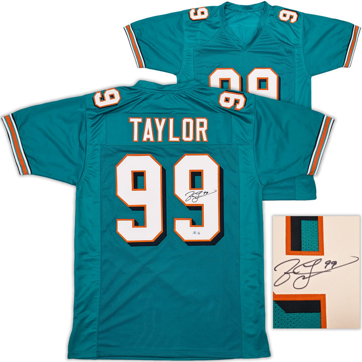 Miami Dolphins Jason Taylor Signed Teal Jersey Beckett Witness