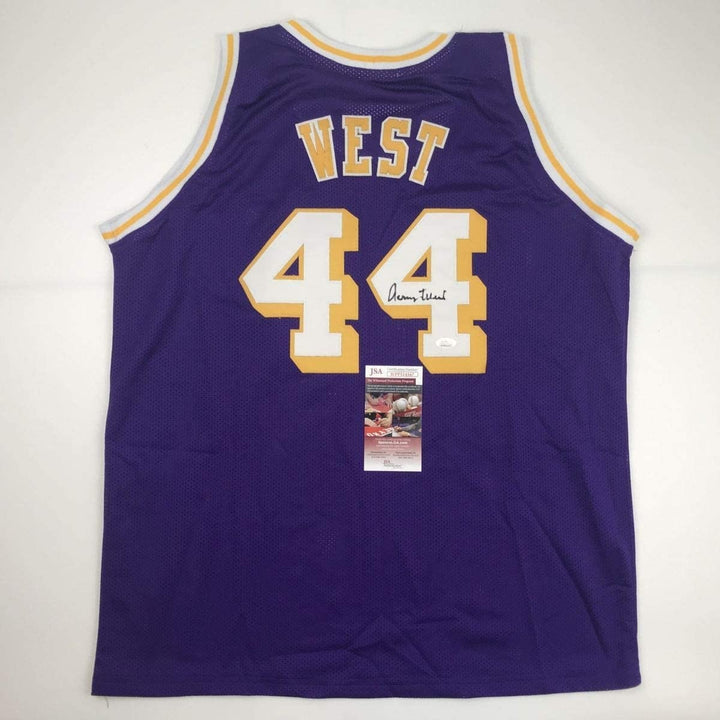 Autographed/Signed Jerry West Los Angeles LA Purple Jersey JSA COA