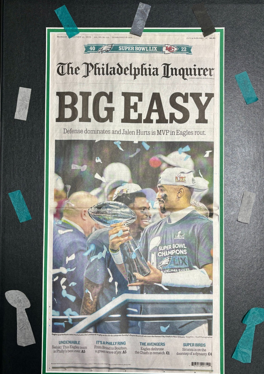 Philadelphia Eagles Super Bowl 59 Champs Confetti Framed Inquirer Newspaper LIX