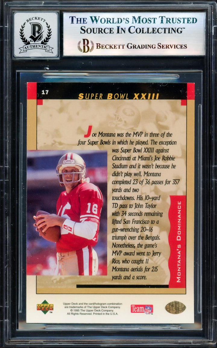 Joe Montana Signed 1995 Upper Deck Card 17 49ers Auto GM 10 Beckett #17604196