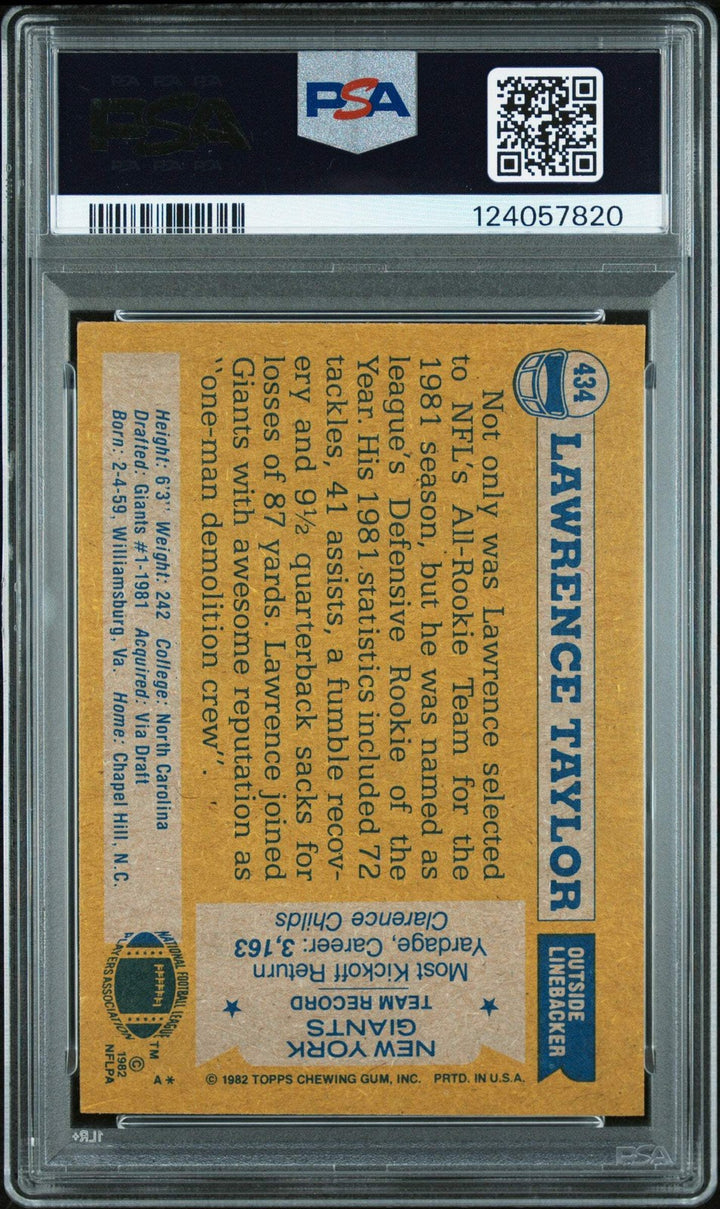 Graded 1982 Topps Lawrence Taylor #434 Rookie Signed Card PSA 7 Card Auto AUTH
