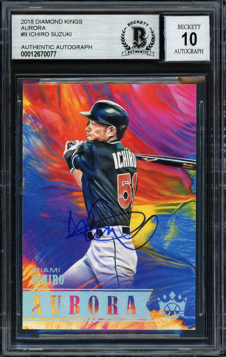 Ichiro Suzuki Signed 2018 Panini Diamond Kings Aurora Card A9 Auto 10 Beckett