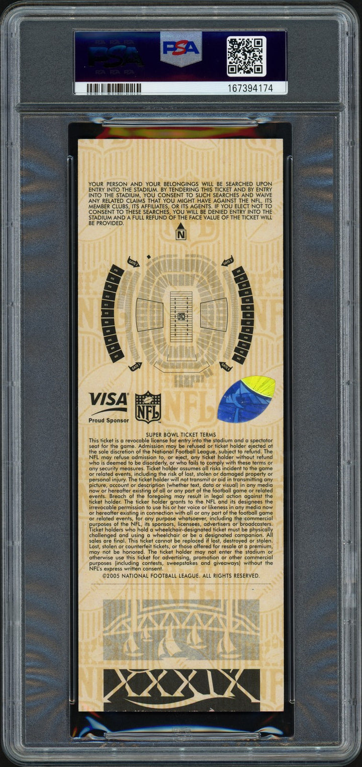 Tom Brady Signed 2005 SB XXXIX Full Ticket New England Patriots PSA 8 Auto 10