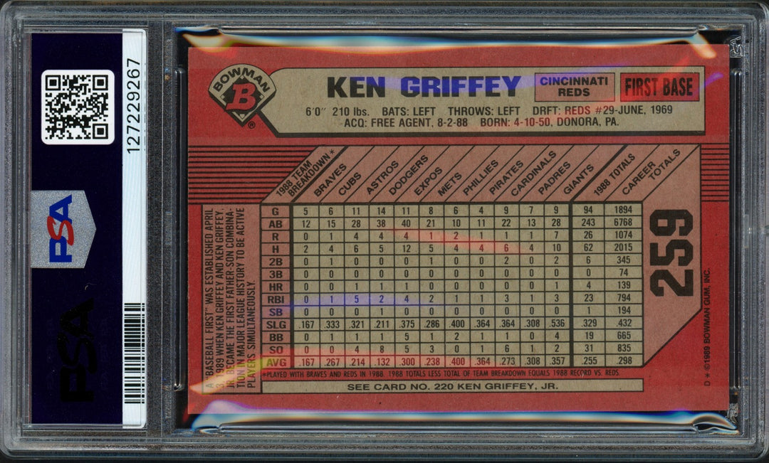 Ken Griffey Jr. & Sr. Signed 1989 Bowman RC 259 PSA 8 Auto GM 10 PSA/DNA