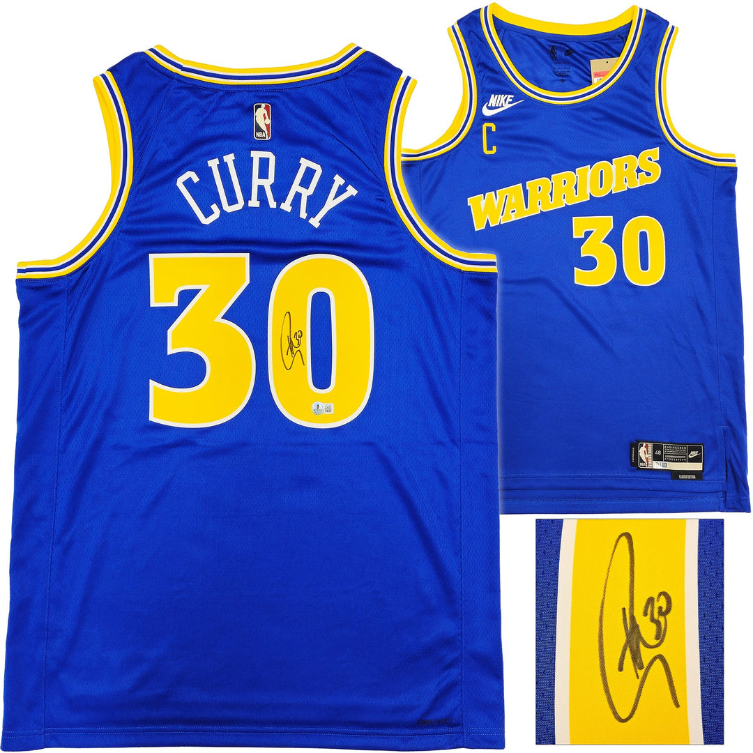 Warriors Stephen Curry Auto Blue Nike Swingman Classic Edt Jersey Sz 48 Beckett