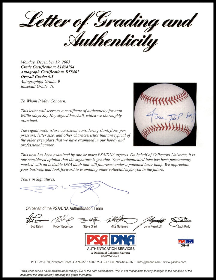 Willie Mays Auto MLB Baseball Giants PSA 10 Auto Mint 9 Say Hey PSA/DNA 81434794