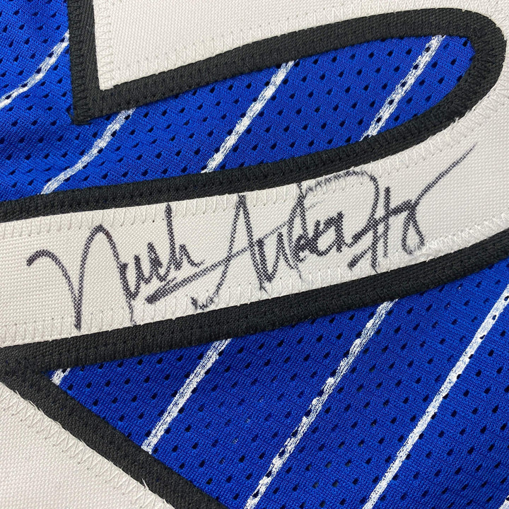 Autographed/Signed Nick Anderson Orlando Blue Pinstripe Basketball Jersey PSA/DN