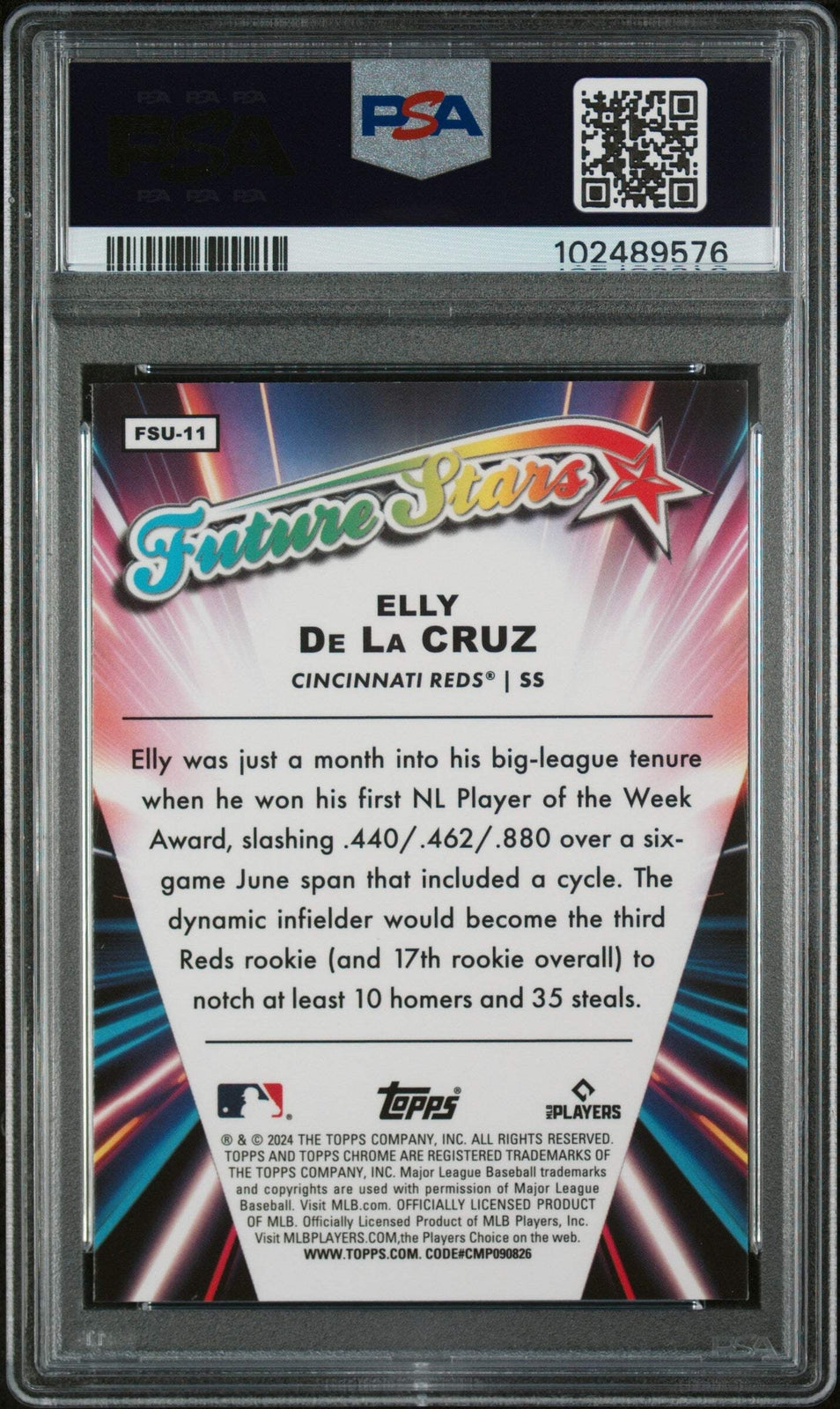 Graded 2024 Topps Chrome Update Elly De La Cruz #FSU11 RC Baseball Card PSA 10