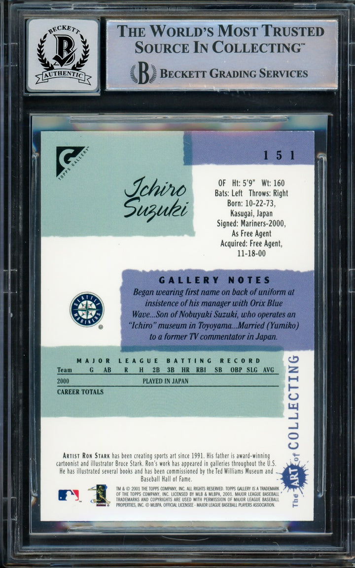 Ichiro Suzuki Auto Signed 2001 Topps Gallery RC 151 Mariners Auto GM 10 Beckett