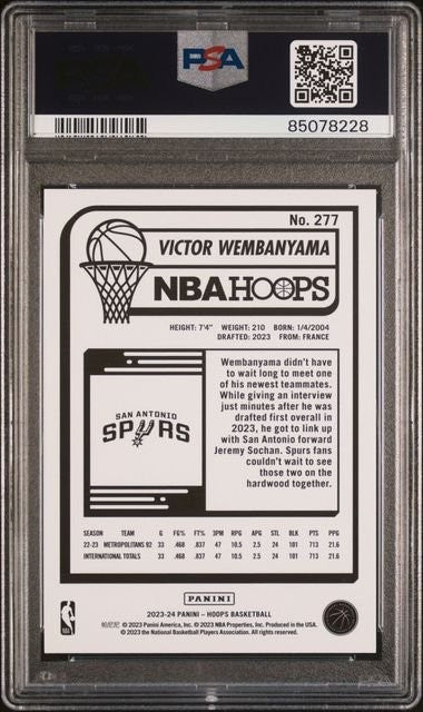 Graded 2023 Panini Hoops Victor Wembanyama #277 Rookie RC Card PSA 10