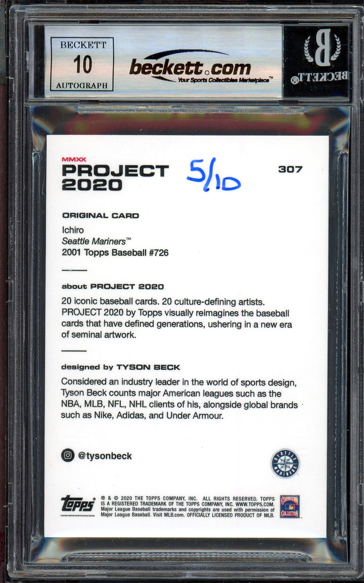 Ichiro Suzuki Auto Topps Project 2020 Tyson Beck Card 307 Sig 10 /10 BAS