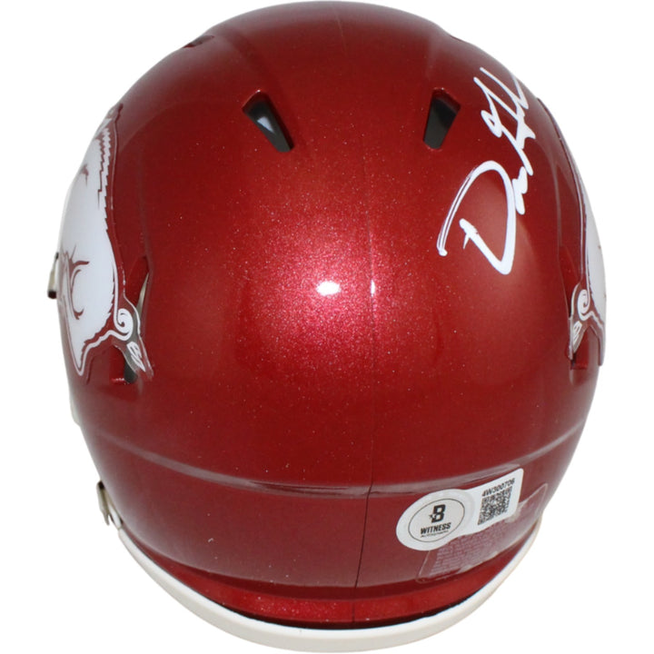 Dre Greenlaw Autographed Arkansas Razorbacks Mini Helmet Beckett Witness 54656