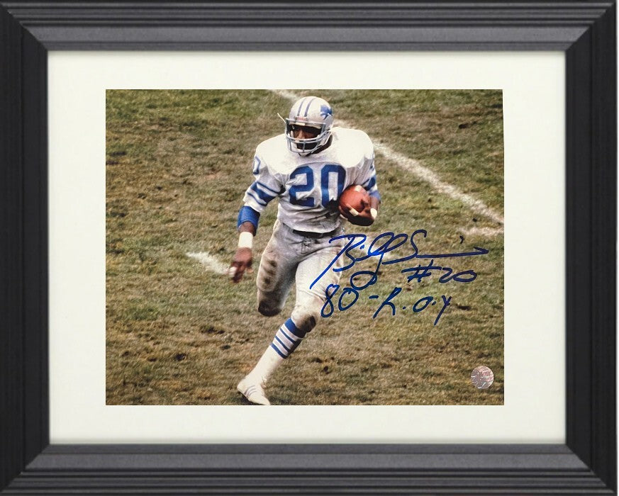 Billy Sims signed Detroit Lions Color 8x10 Photo Custom Framing #20 80 ROY- AWM