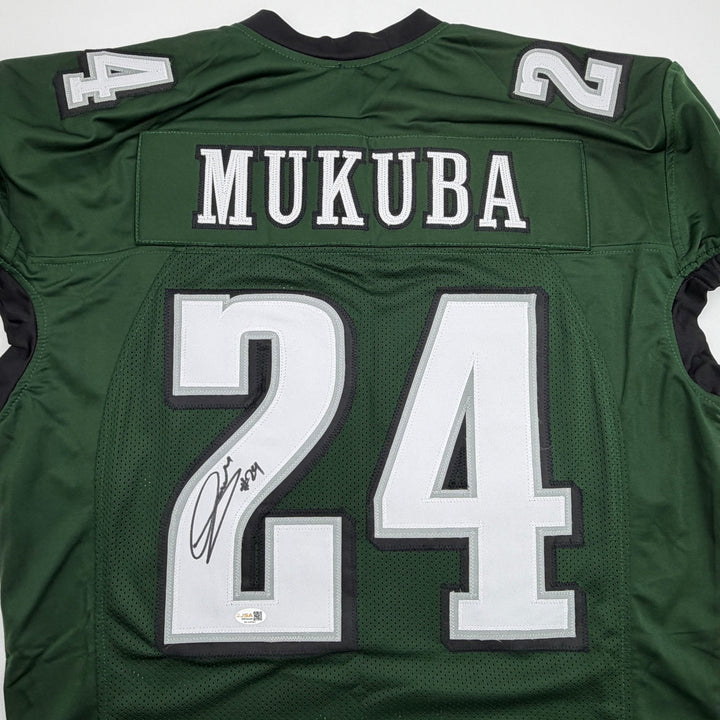 Autographed/Signed Andrew Mukuba Philadelphia Dark Green Pro Cut Jersey JSA COA