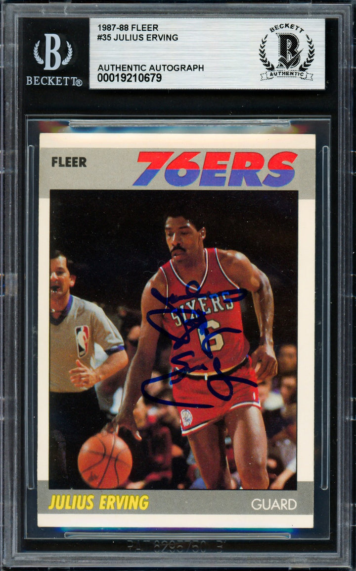 Julius Dr. J Erving Signed 1987-88 Fleer Card 35 Philadelphia 76ers Beckett