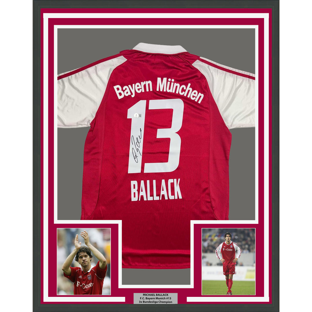 Framed Autographed/Signed Michael Ballack 35x39 Bayern Munich Jersey Beckett COA