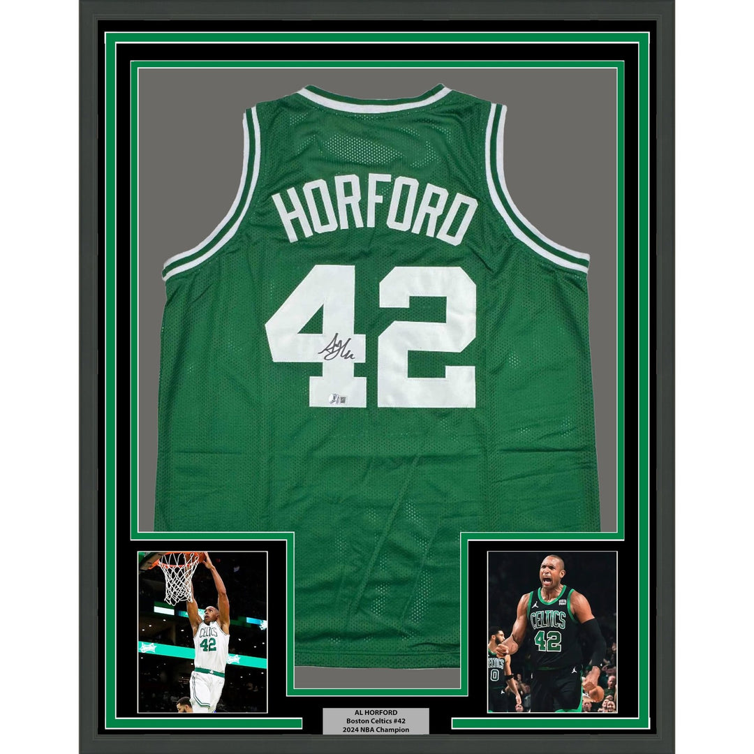 Framed Autographed/Signed Al Horford 35x39 Boston Green Jersey Beckett COA