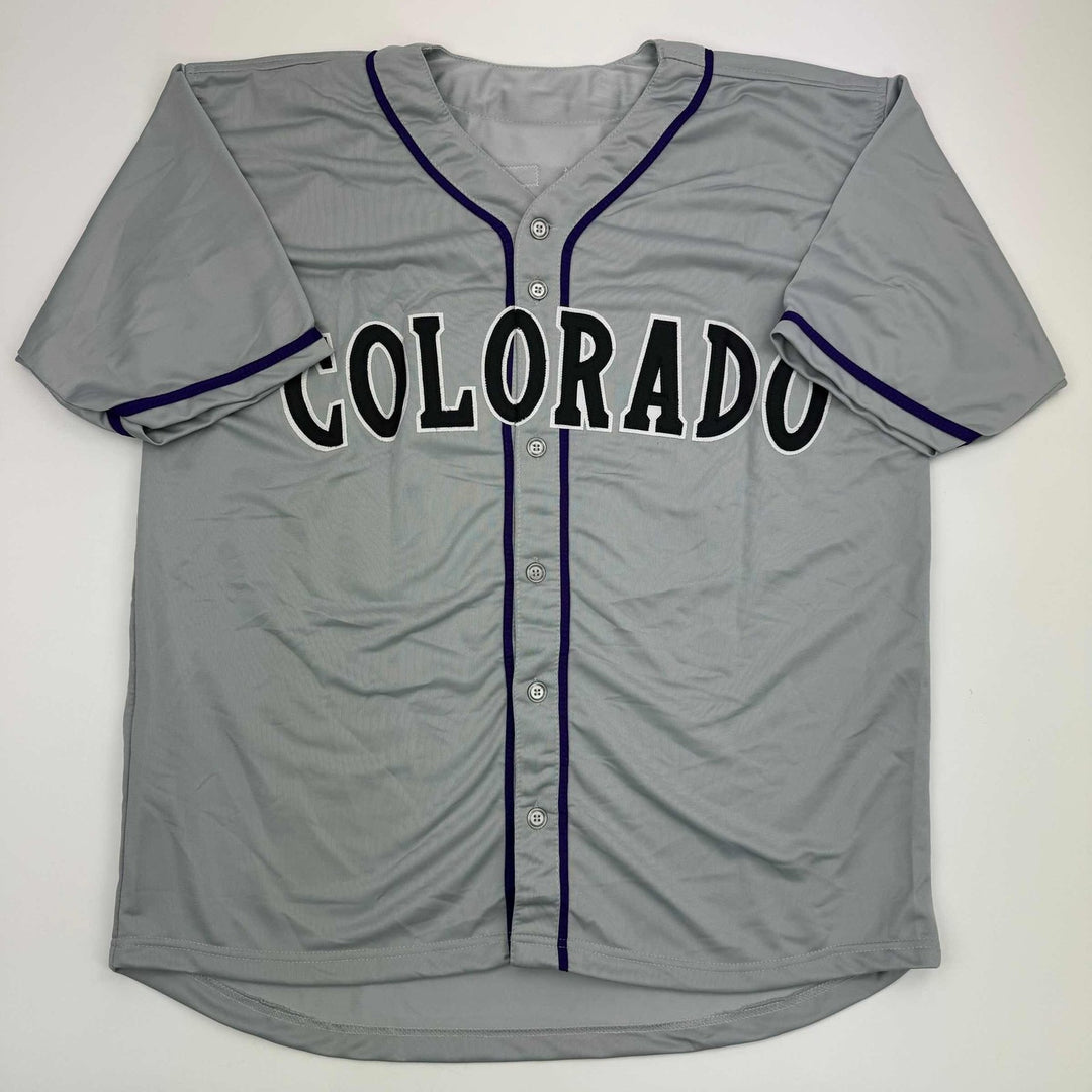 Autographed/Signed Todd Helton HOF 24 Colorado Grey Jersey Tristar COA