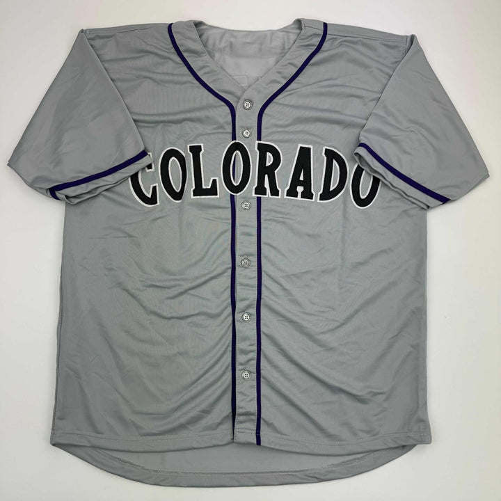 Autographed/Signed Todd Helton HOF 24 Colorado Grey Jersey Tristar COA