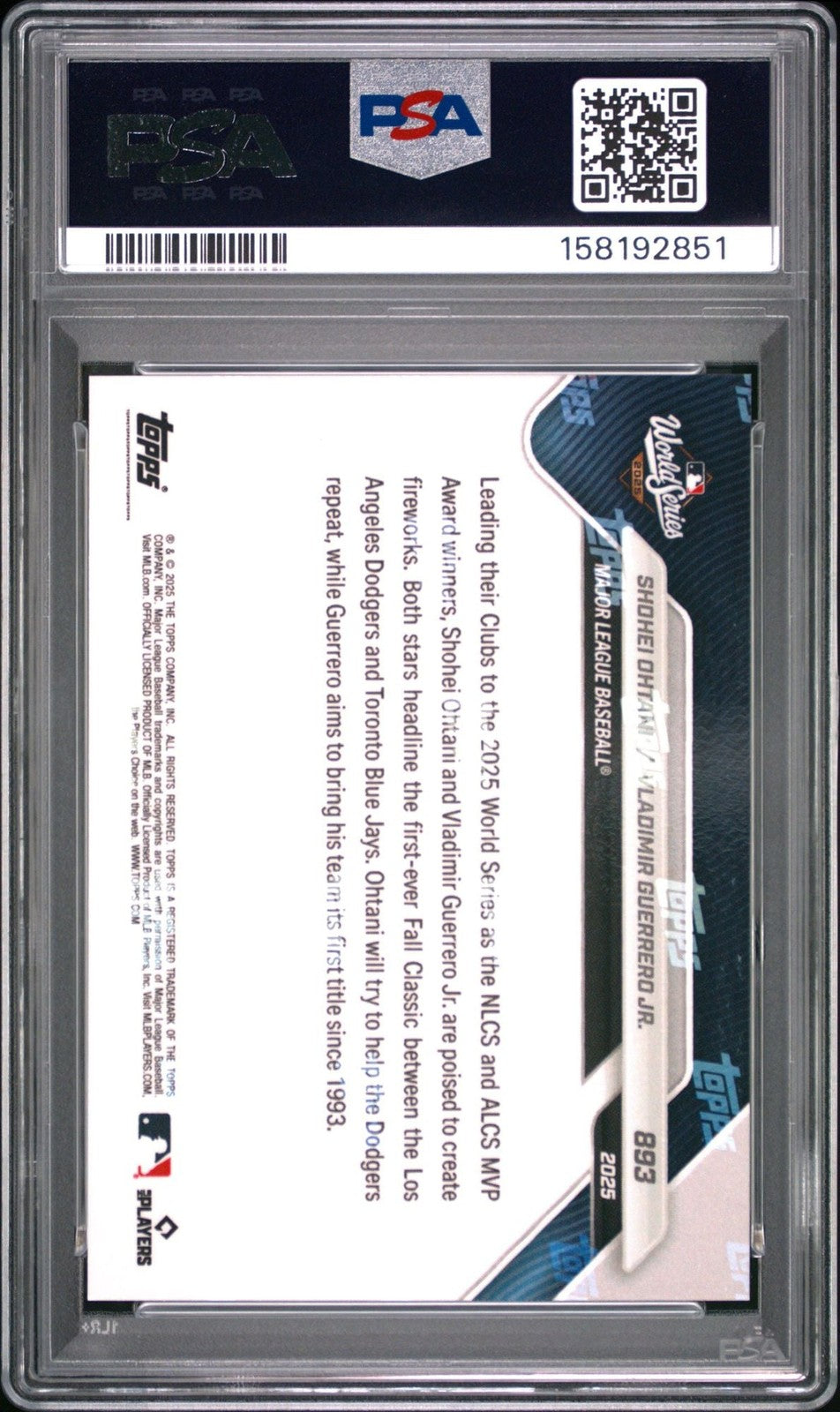 Graded 2025 Topps Now Shohei Ohtani Vladimir Guerrero Jr. #893 Card PSA 10