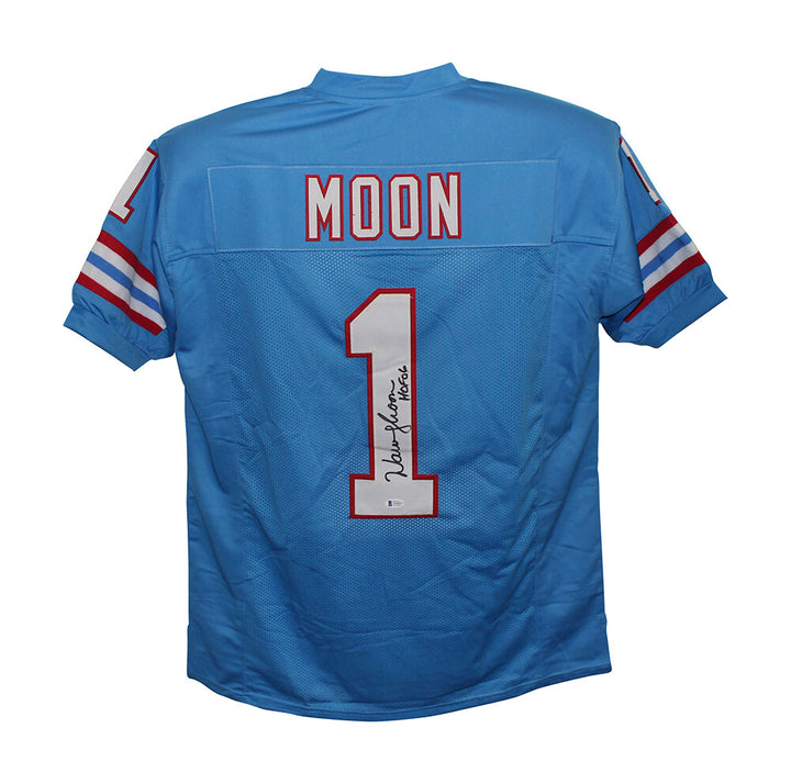 Warren Moon Autographed/Signed Pro Style Blue XL Jersey HOF BAS 31158