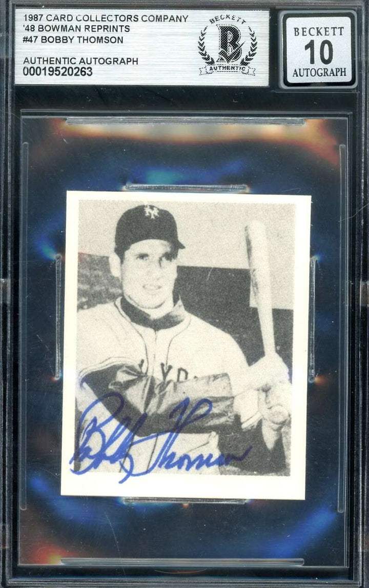 Bobby Thomson Gem Mint 10 Beckett BAS Signed 1948 Bowman 1987 Reprint Autograph