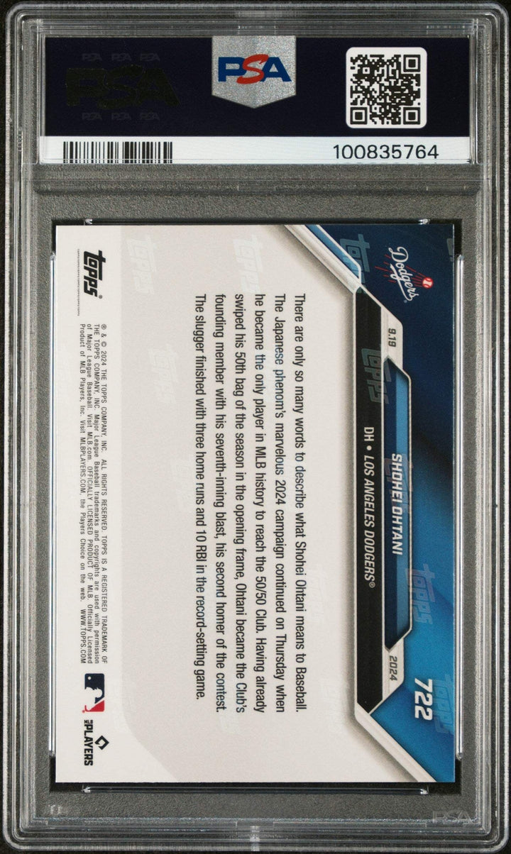 Graded 2024 Topps Now Shohei Ohtani #722 1st 50/50 Season Baseball Card PSA 10