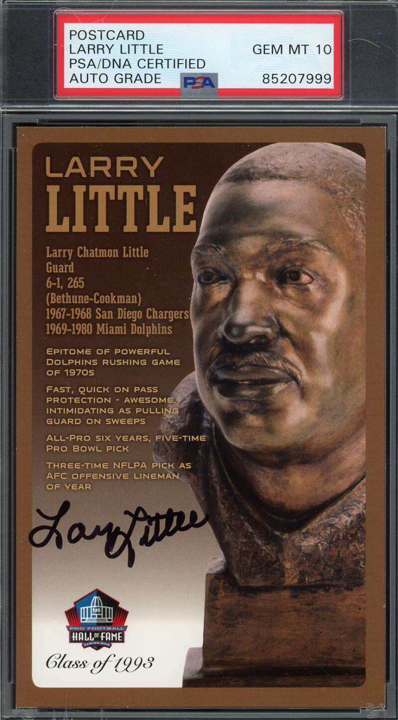 Larry Little Gem Mint 10 PSA DNA Signed Hall of Fame Bronze Bust Postcard /150