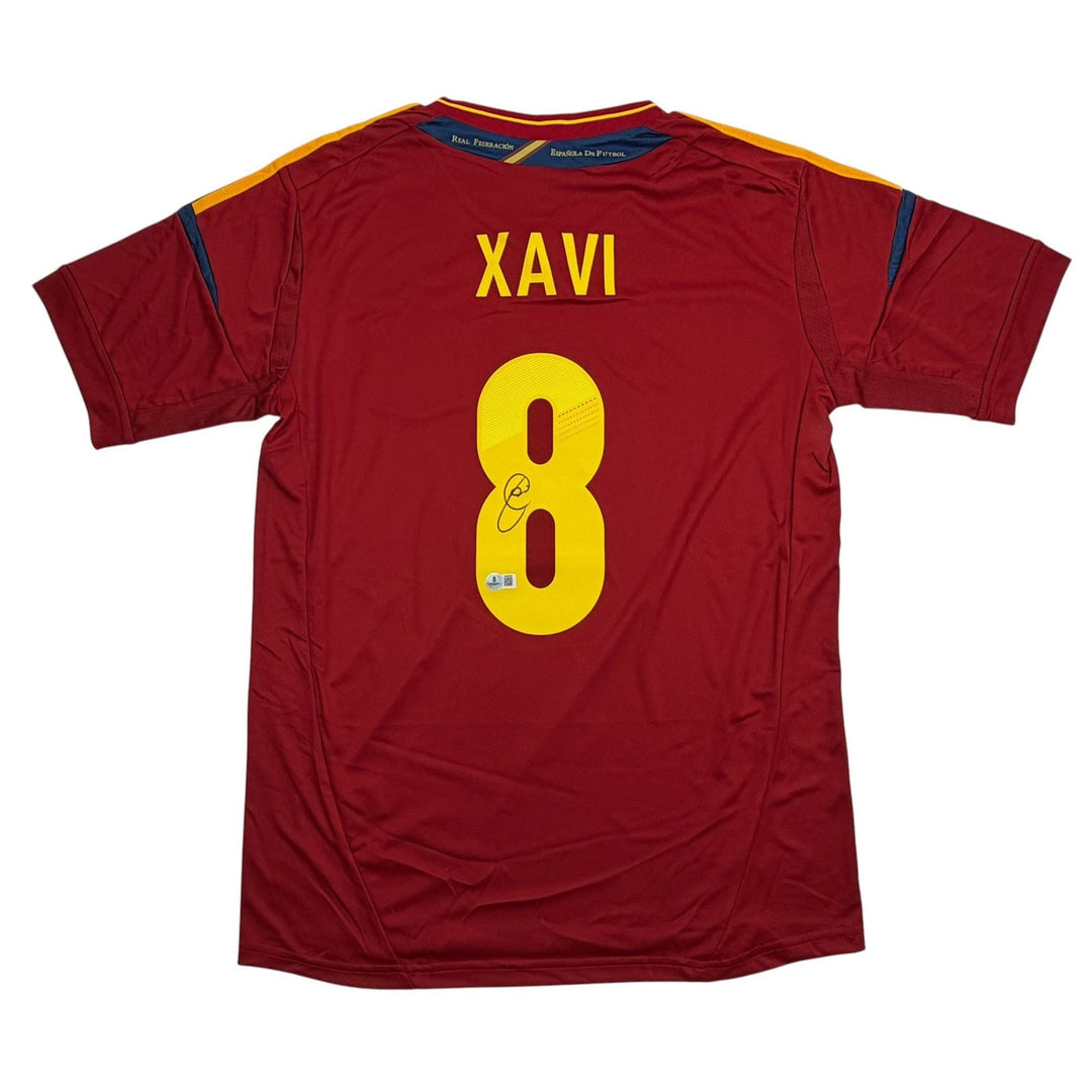 Autographed/Signed Xavi Hernandez Spain Red Soccer Futbol Jersey Beckett BAS COA