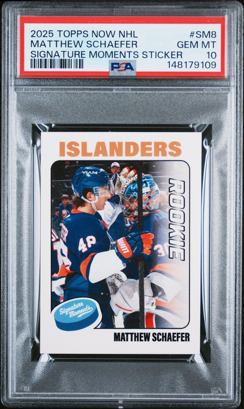 Graded 2025 Topps Now Matthew Schaefer #SM8 Signature Moments Rookie Card PSA 10