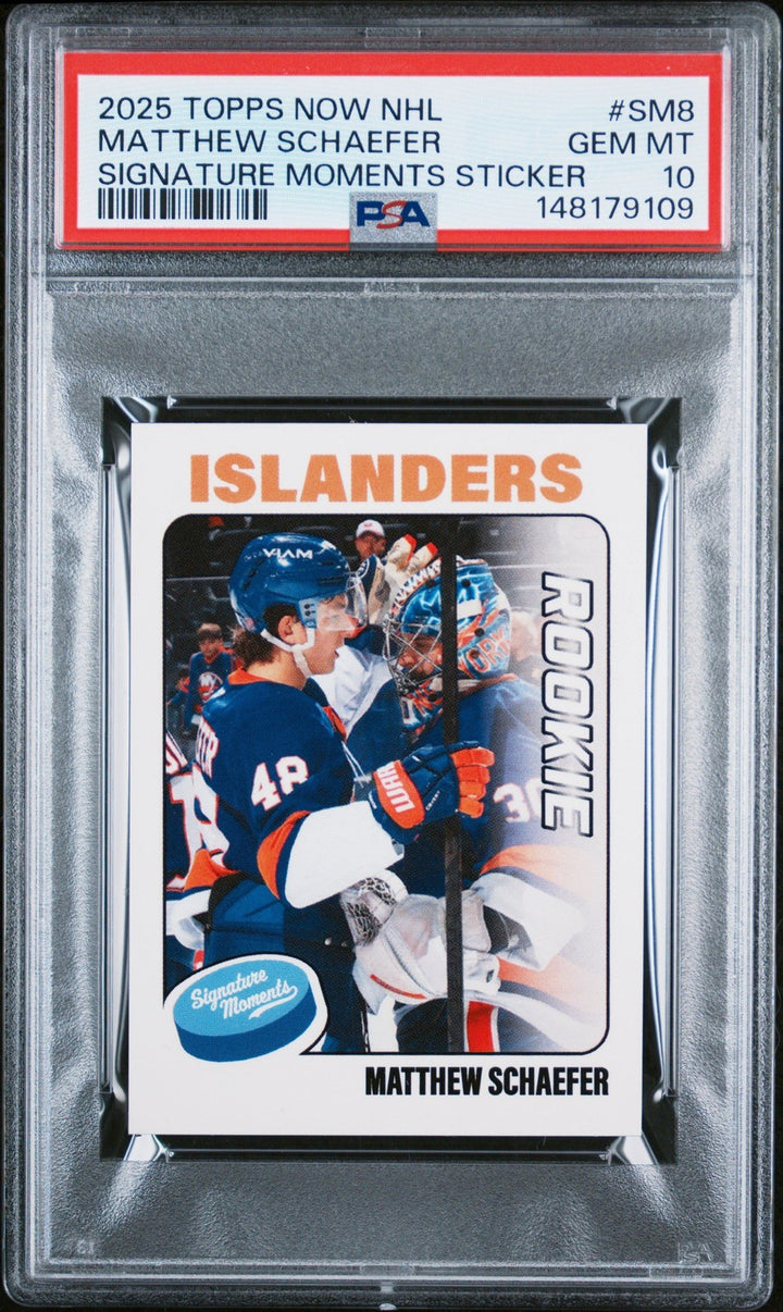 Graded 2025 Topps Now Matthew Schaefer #SM8 Signature Moments Rookie Card PSA 10
