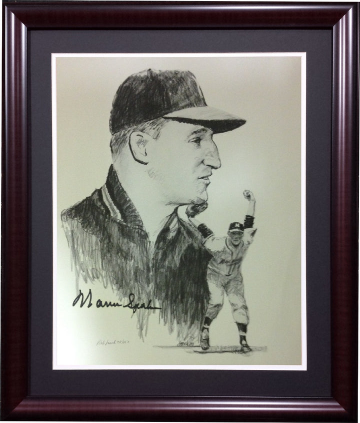 Warren Spahn Braves signed 11x14 Lithograph HOF artist Auto framed LE/250 COA