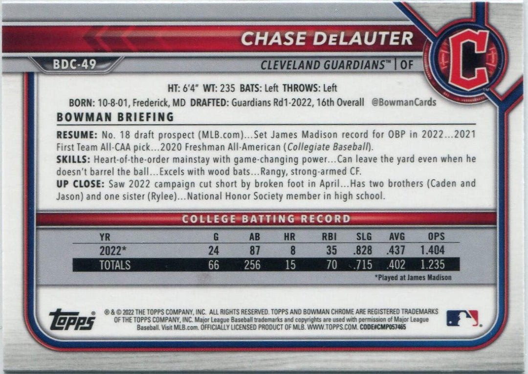 Chase DeLautier 2024 Bowman Draft Chrome Sapphire RC #BDC-49