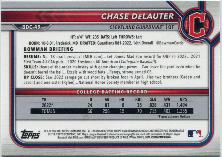 Chase DeLautier 2024 Bowman Draft Chrome Sapphire RC #BDC-49