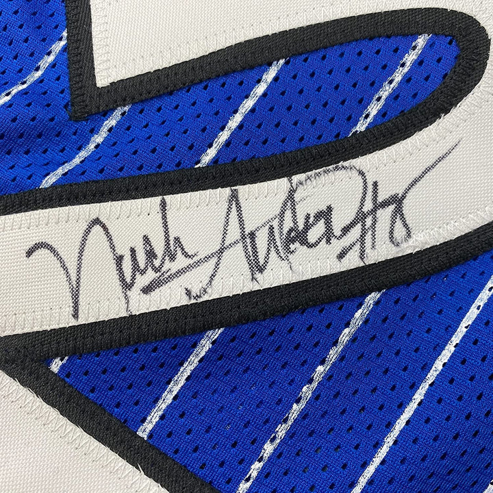 Framed Autographed/Signed Nick Anderson 33x42 Orlando Blue Jersey PSA COA