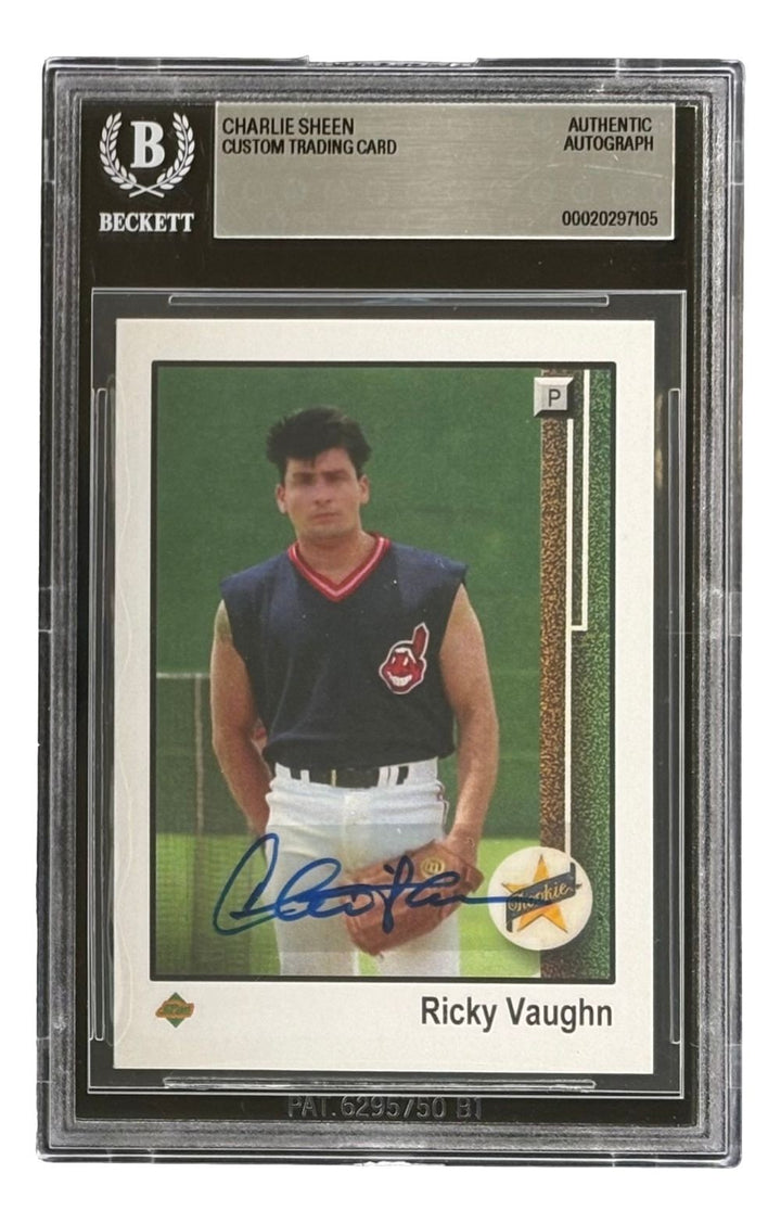 Charlie Sheen Signed Major League Ricky Vaughn Custom Trading Card BAS