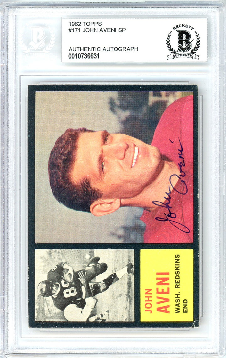 John Aveni Signed 1962 Topps RC 171 Washington Redskins Beckett #10736631