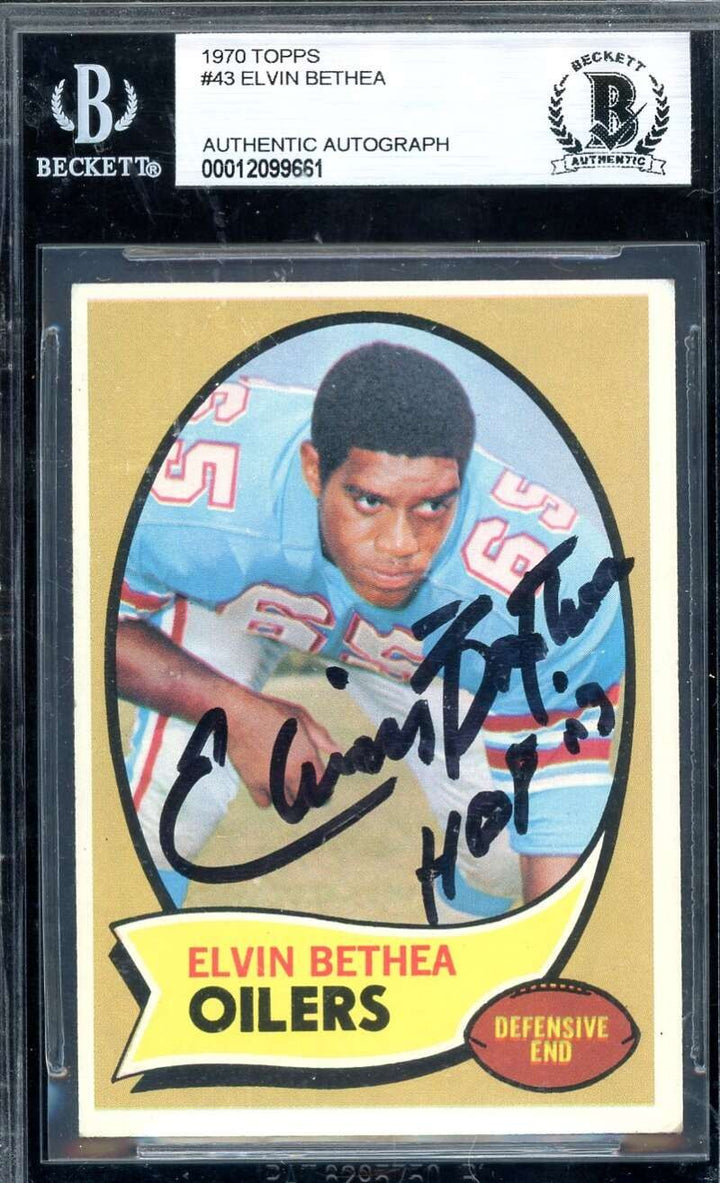Elvin Bethea Beckett BAS Signed 1970 Topps Rookie Autograph Oilers