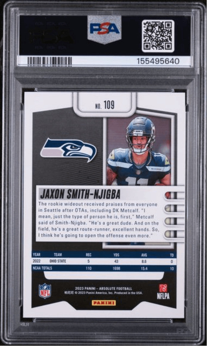 Graded 2023 Panini Absolute Jaxon Smith Njigba #109 Rookie Football Card PSA 10