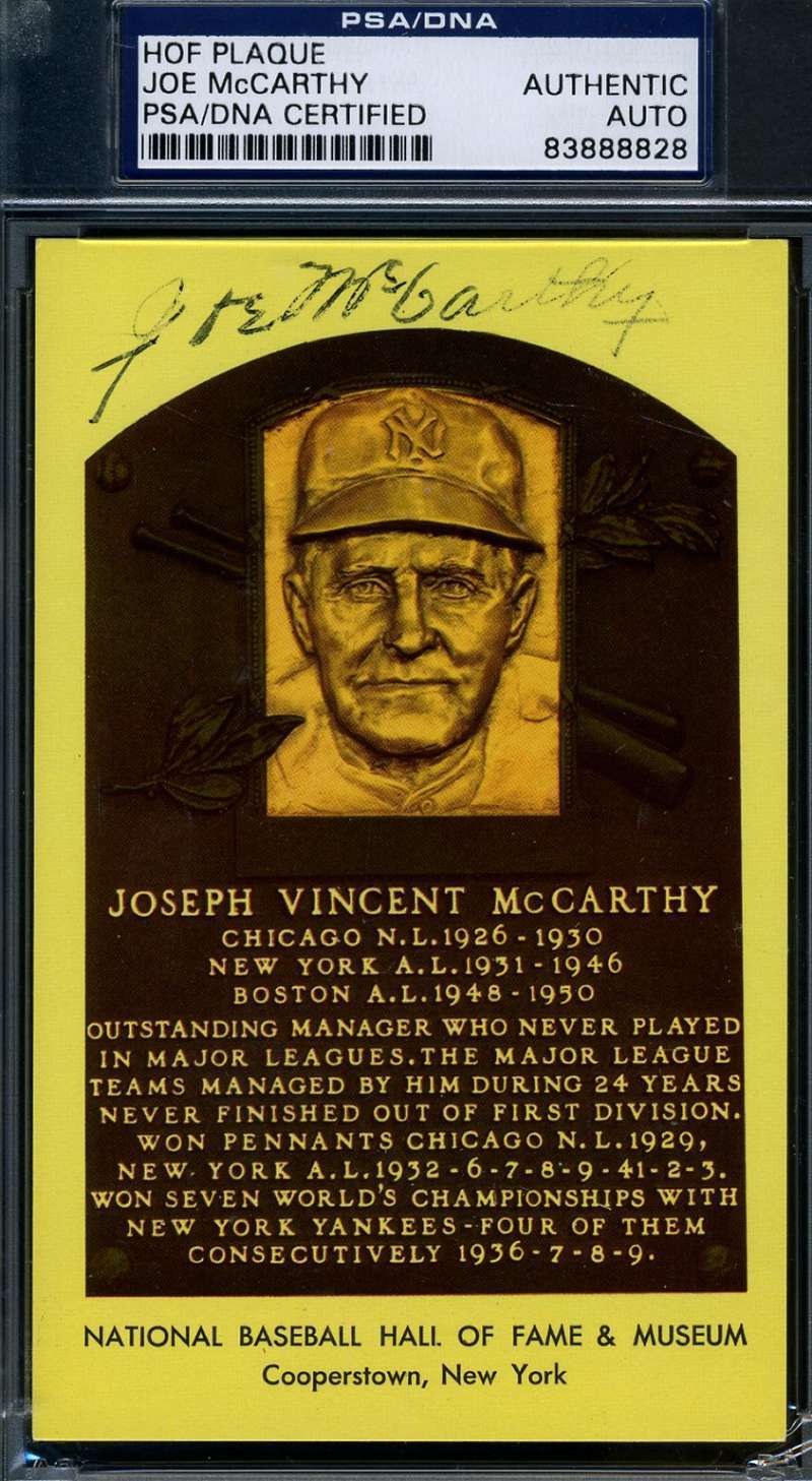 Joe Mccarthy Signed Psa/dna Cert Gold Hof Plaque Authentic Autograph